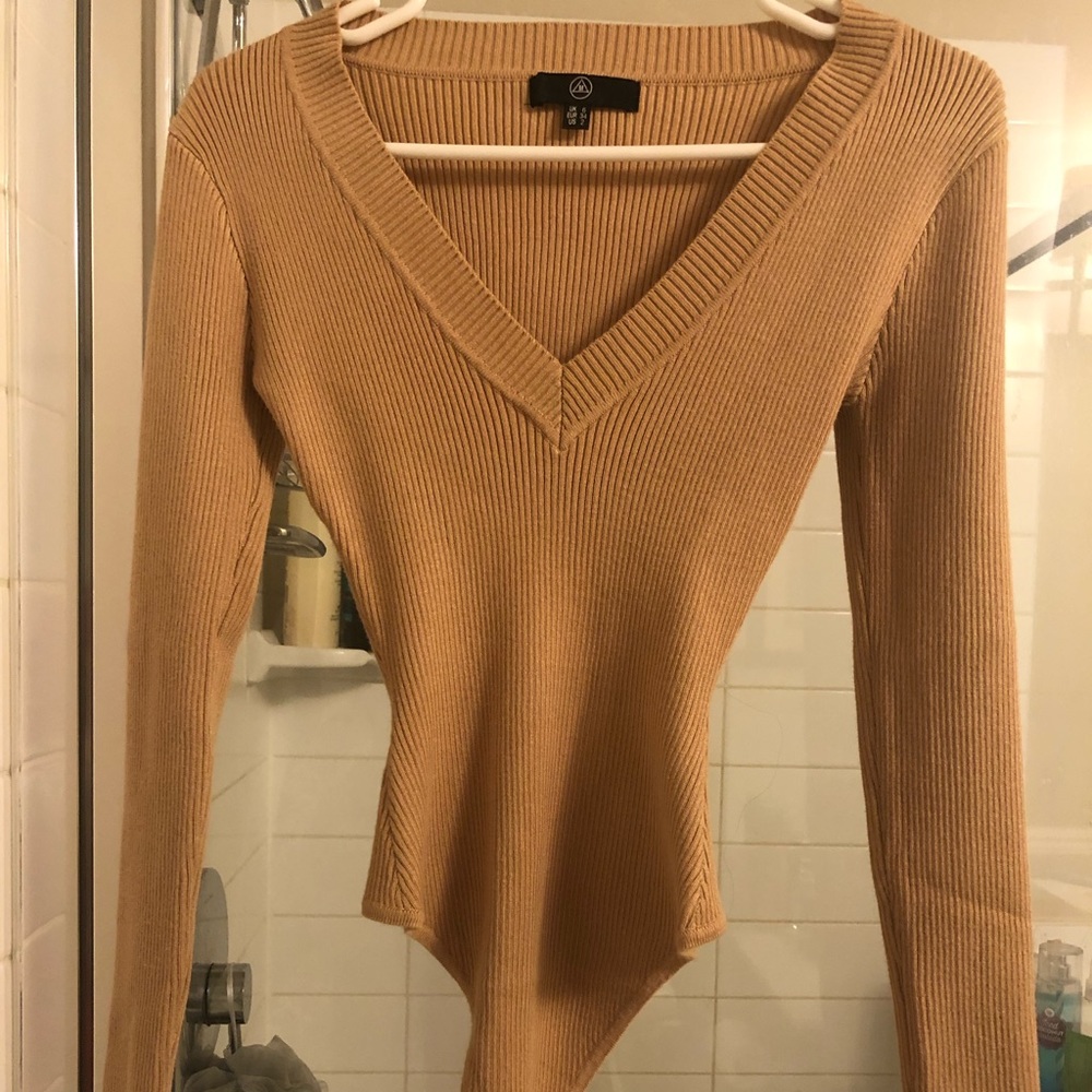 Ribbed tan bodysuit, worn once